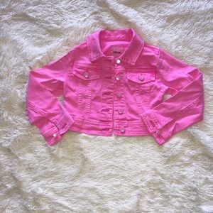 Neon pink waist length denim button up jacket